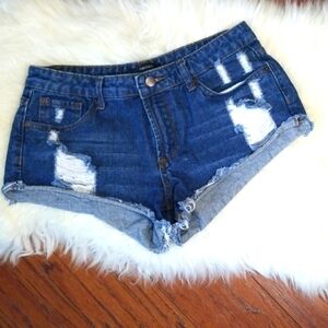 Forever 21 Dark Wash Cutoff Distressed Booty Shorts